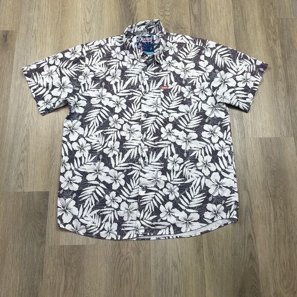 DIXXON Shirt Mens 2XL Black White Aloha Series xd Short Sleeve Hawaiian Hibiscus - Picture 1 of 11